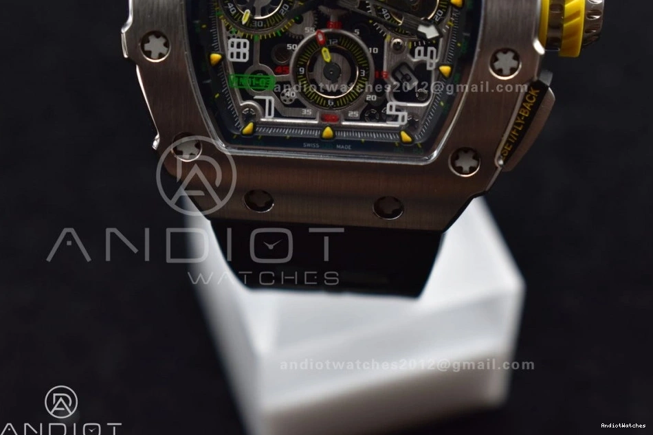 Chrono Strap V Edition Crystal Dial Black 1:1 KVF on Rubber RM011 Black SS 1025 Best Sophisticated A7750 0405